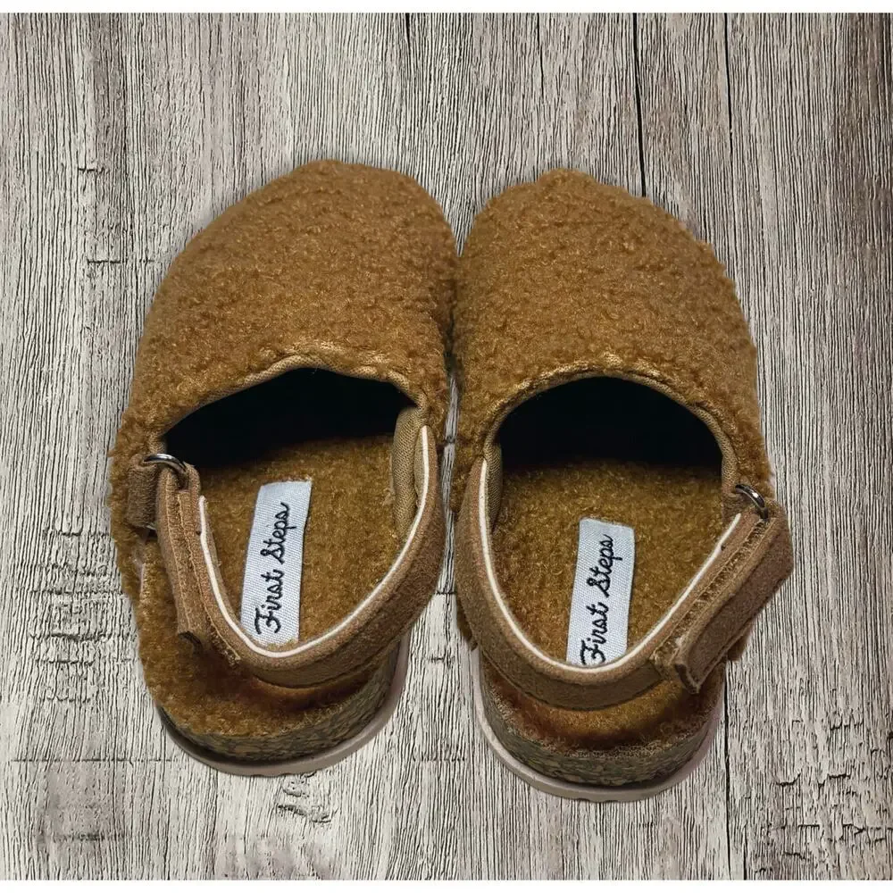 First Steps baby brown Sherpa slippers‎ size 6